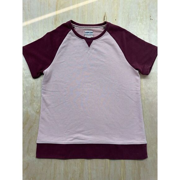 Lands End Serious Sweats Top Womens M 10-12 Pink Short Sleeve - Picture 1 of 6